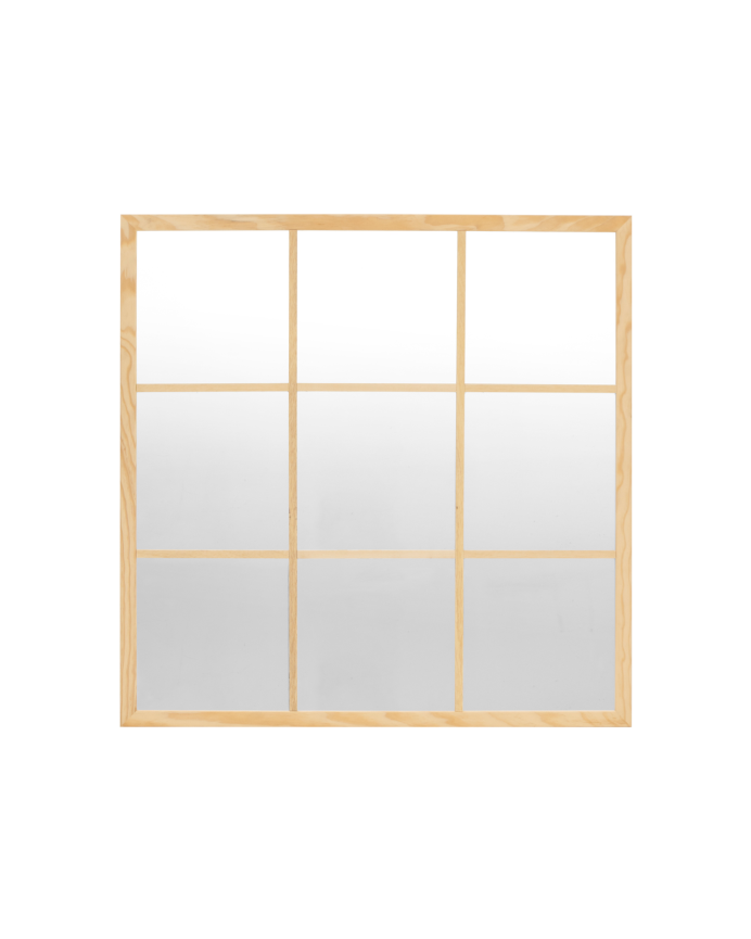 Deco wood Espejo cuadrado de pared tipo ventana elaborado con madera de 90x90cm