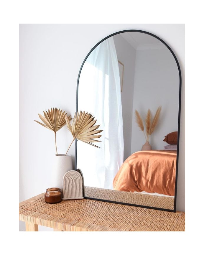 Deco Wood Espejo De Pared Con Forma Arqueada Elaborado Con Metal Color Negro