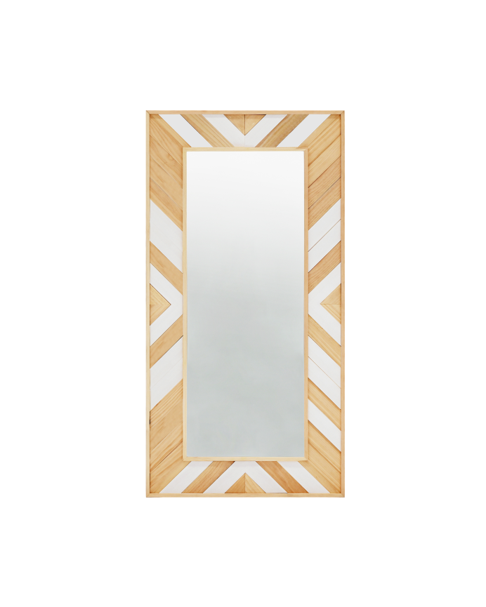 Deco wood Espejo efecto madera maciza en tono natural y blanco de 163x84cm