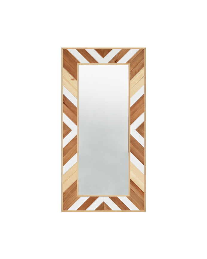 Deco wood Espejo efecto madera maciza en tono roble oscuro natural y blanco de 163x84cm