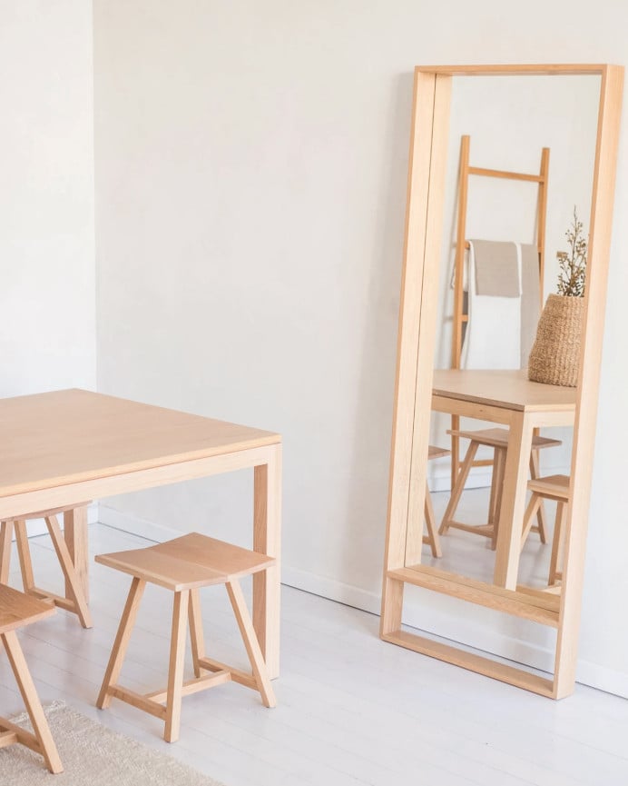 Deco Wood Espejo Efecto Madera Maciza Tono Natural De 160x60cm