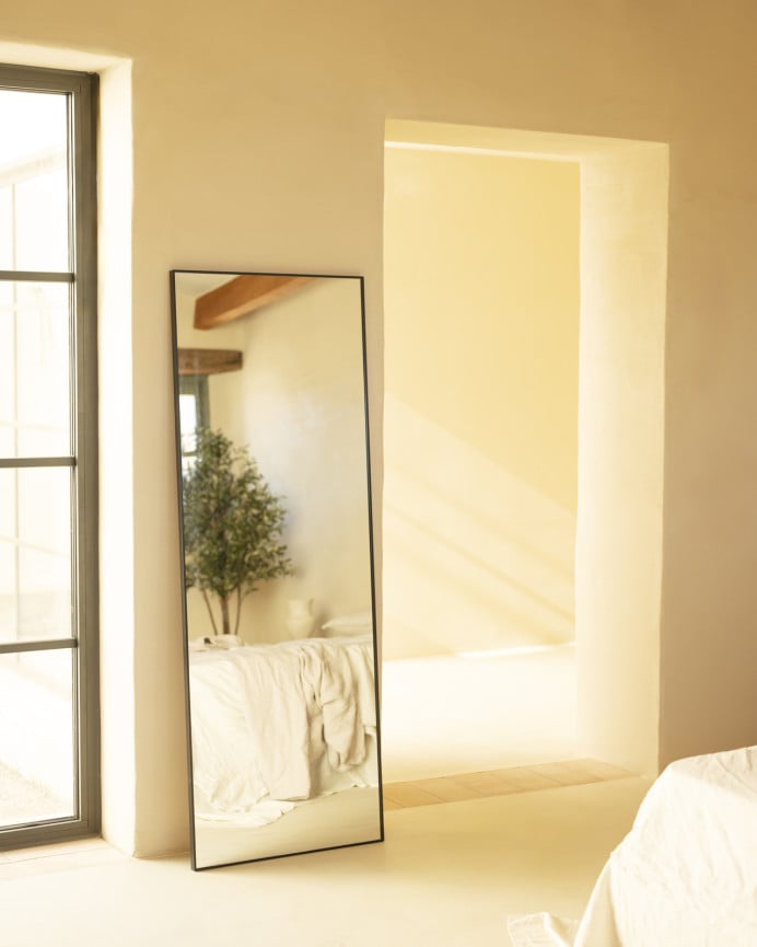 Deco Wood Espejo Rectangular De Acero Inox En Tono Negro De 57 5x157x7cm