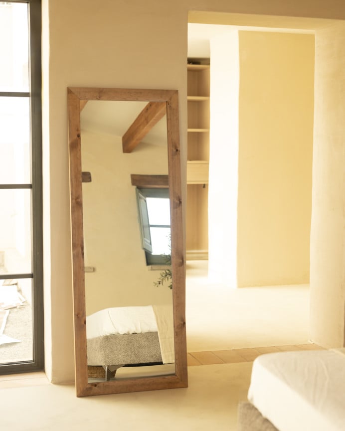 Deco Wood Espejo Rectangular De Madera De Pino En Tono Natural De 60x160cm