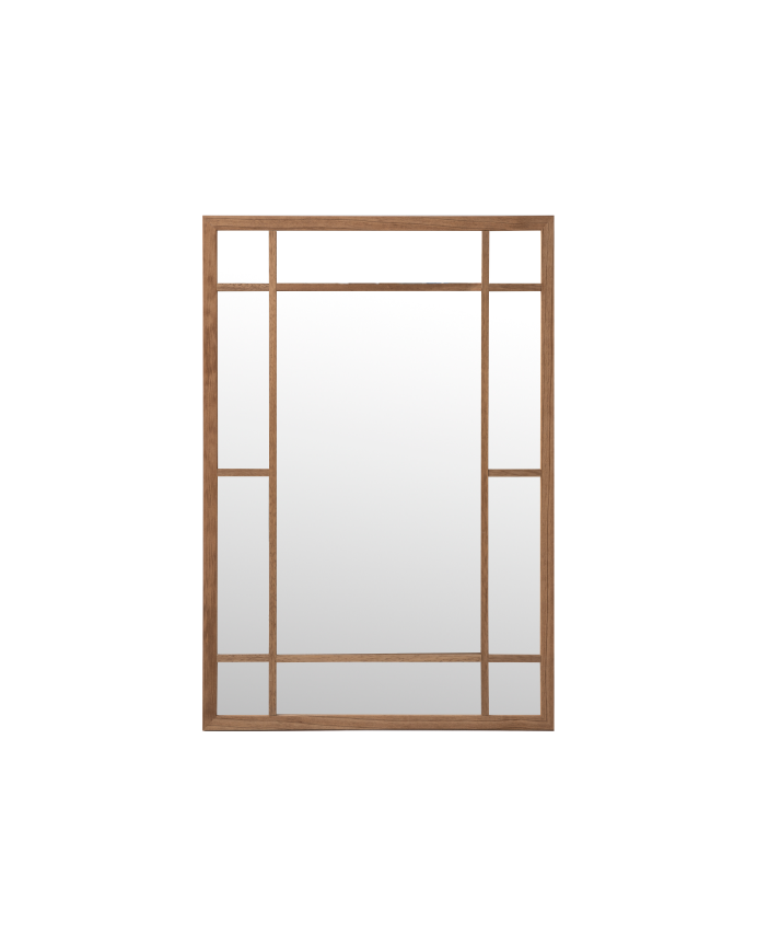 Deco wood Espejo rectangular de pared tipo ventana elaborado con madera de acabado roble oscuro