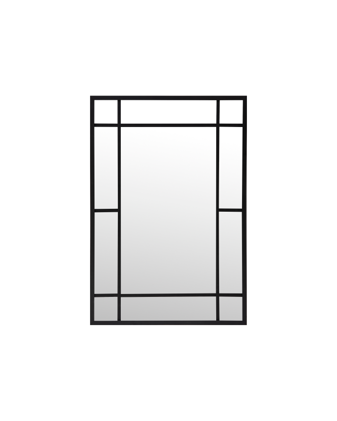 Deco wood Espejo rectangular de pared tipo ventana elaborado con madera de acabado negro