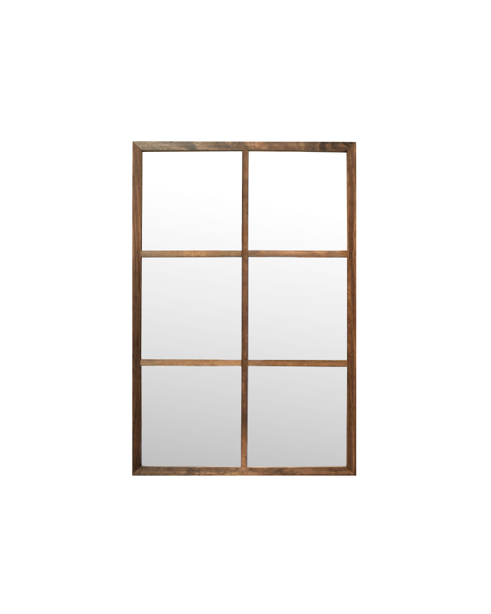 Deco wood Espejo rectangular de pared tipo ventana elaborado con madera de DM en acabado roble oscuro