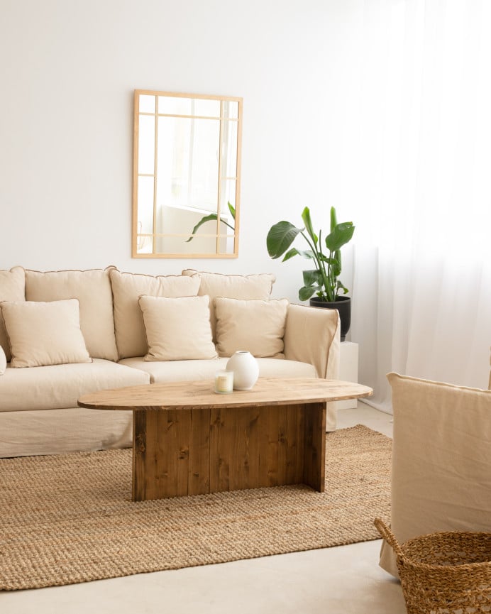 Deco Wood Espejo Rectangular De Pared Tipo Ventana Elaborado Con Madera De Acabado Natural