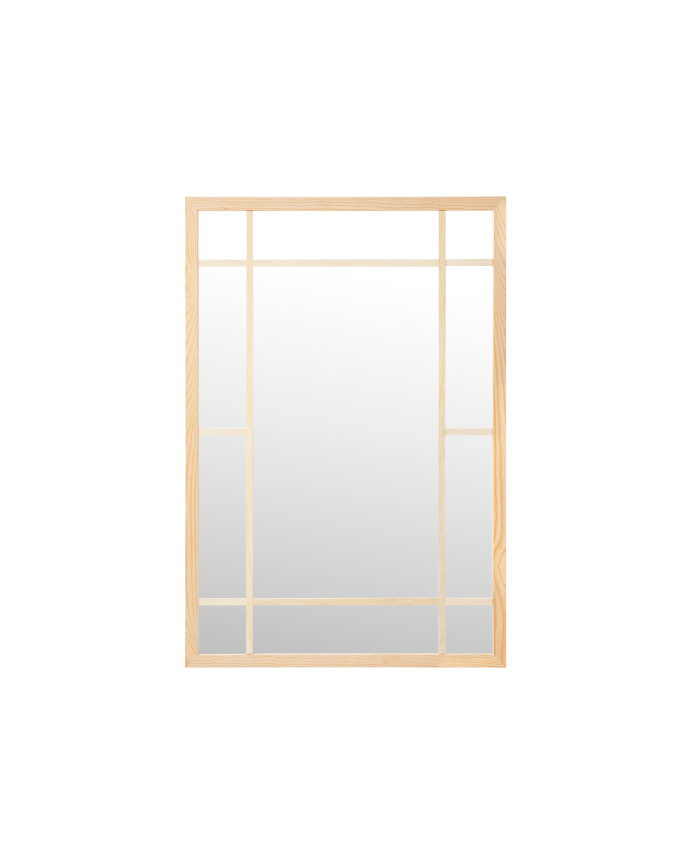 Deco wood Espejo rectangular de pared tipo ventana elaborado con madera de acabado natural