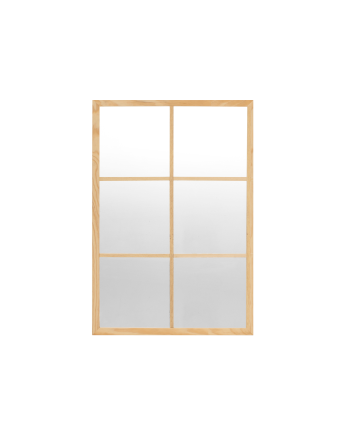 Deco wood Espejo rectangular de pared tipo ventana elaborado con madera de 90x60cm