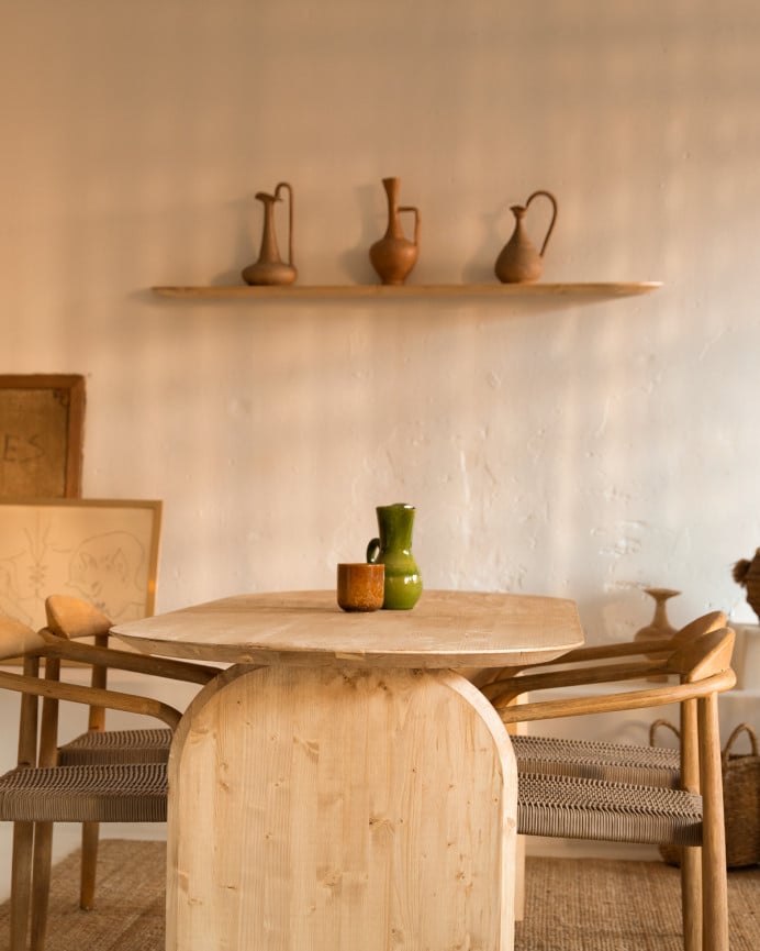 Deco Wood Estante Redondeado De Madera Maciza Flotante Tono Roble Medio 60cm