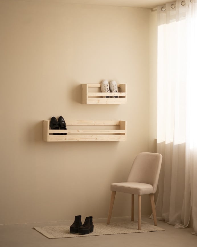 Deco Wood Estante Zapatero De Madera Maciza En Tono Natural De 53 5x25cm