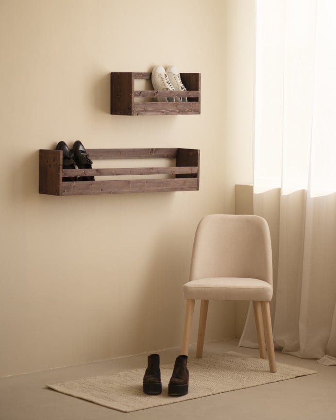 Deco Wood Estante Zapatero De Madera Maciza En Tono Nogal De 53 5x25cm