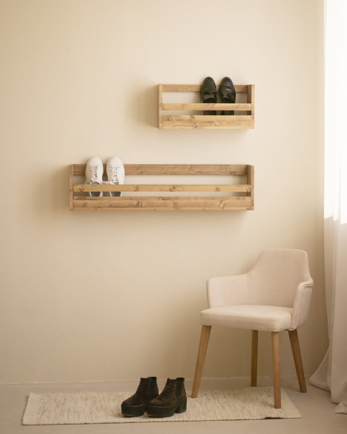 Deco Wood Estante Zapatero De Madera Maciza En Tono Roble Oscuro De 53 5x25cm