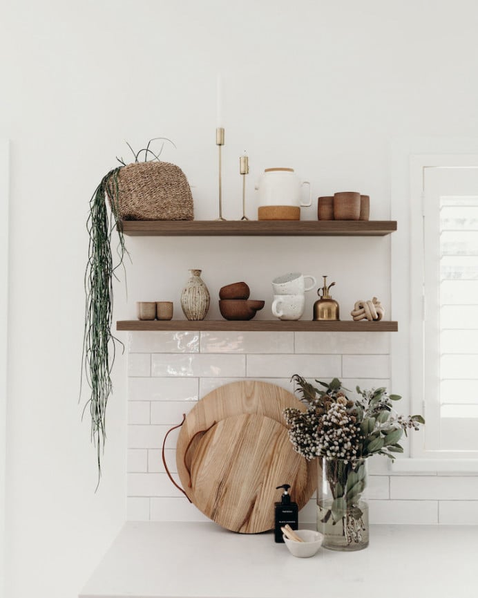 Deco Wood Estantería De Madera Maciza Flotante Acabado Nogal 60cm