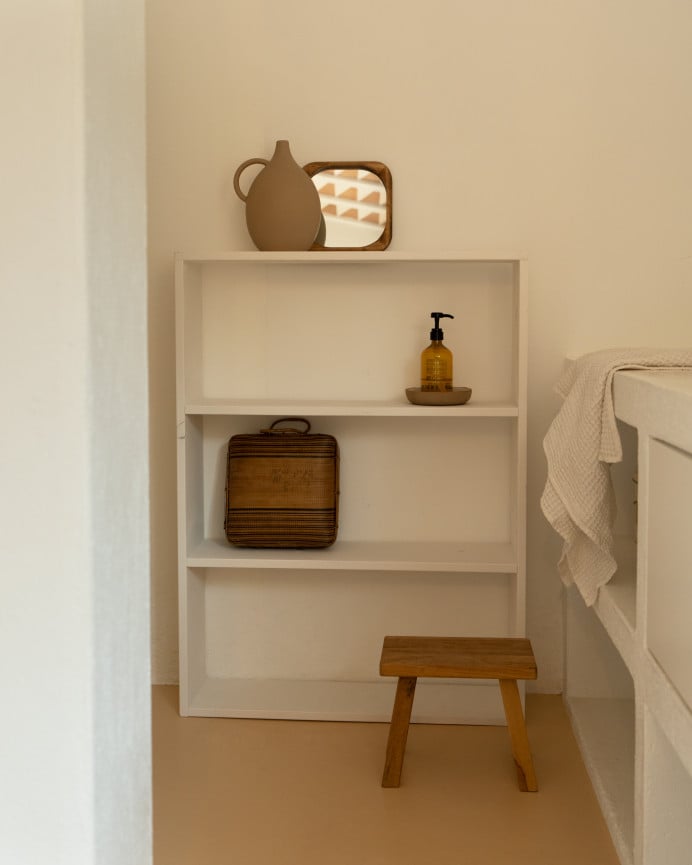 Deco Wood Estantería De Madera Maciza Tono Blanco Con 2 Estantes