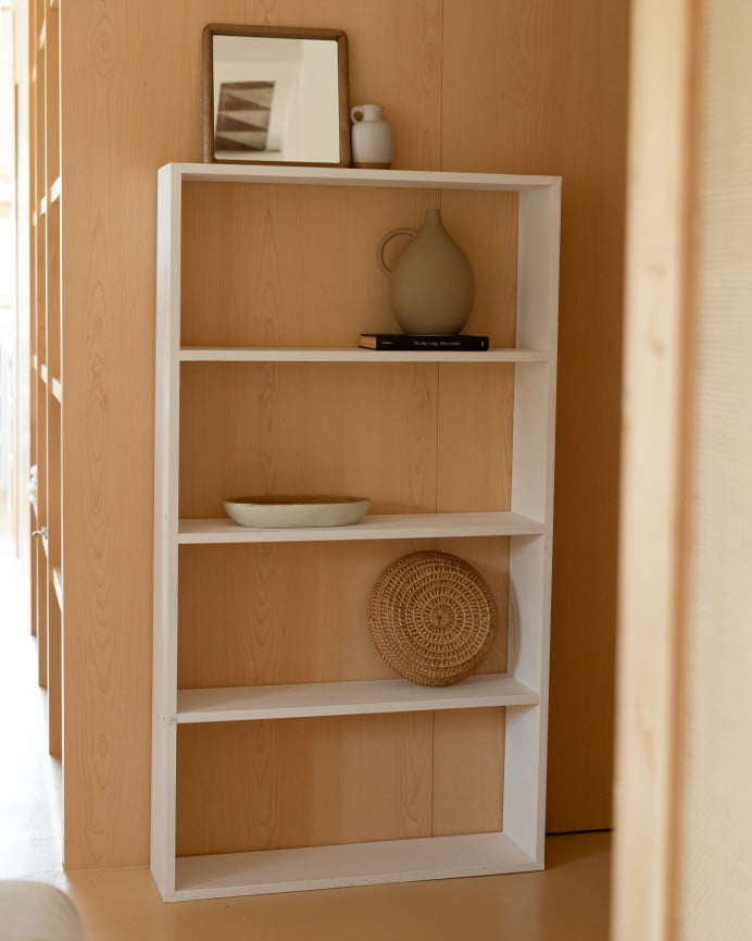 Deco Wood Estantería De Madera Maciza Tono Blanco Con 3 Estantes