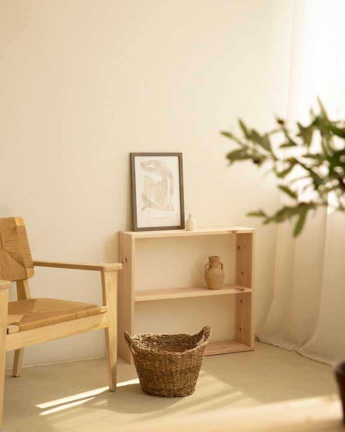 Deco Wood Estantería De Madera Maciza Tono Natural Con 1 Estante