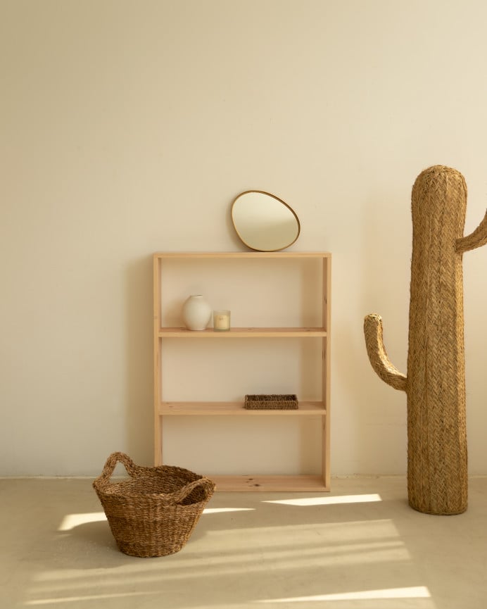 Deco Wood Estantería De Madera Maciza Tono Natural Con 2 Estantes