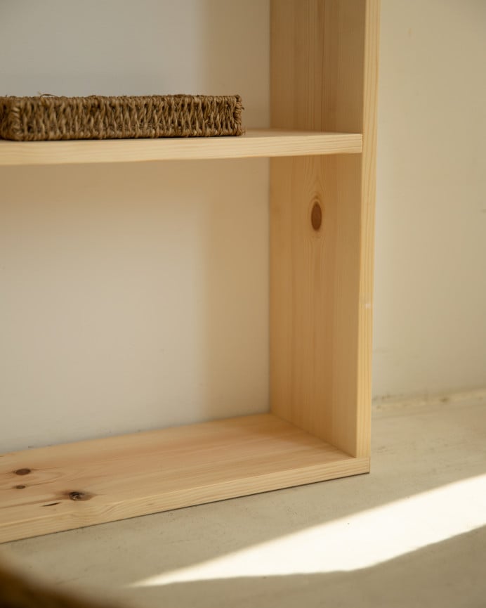 Deco Wood Estantería De Madera Maciza Tono Natural Con 2 Estantes