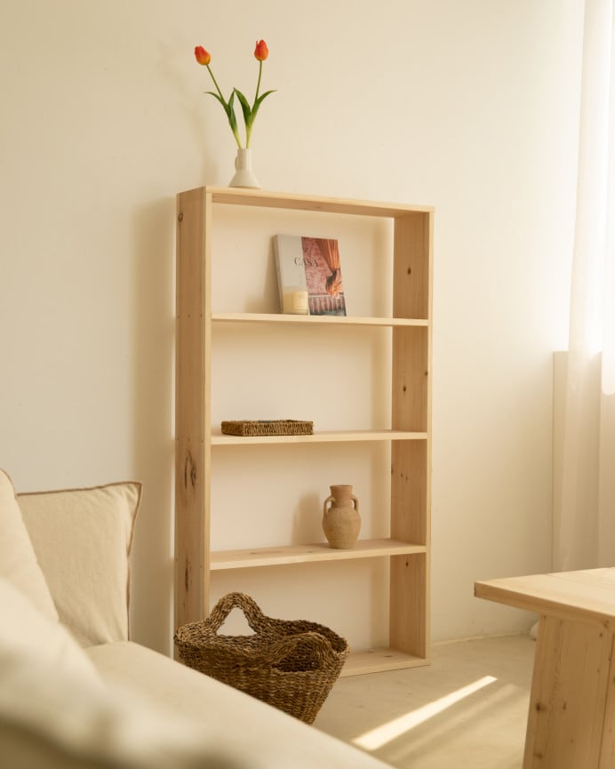 Deco Wood Estantería De Madera Maciza Tono Natural Con 3 Estantes