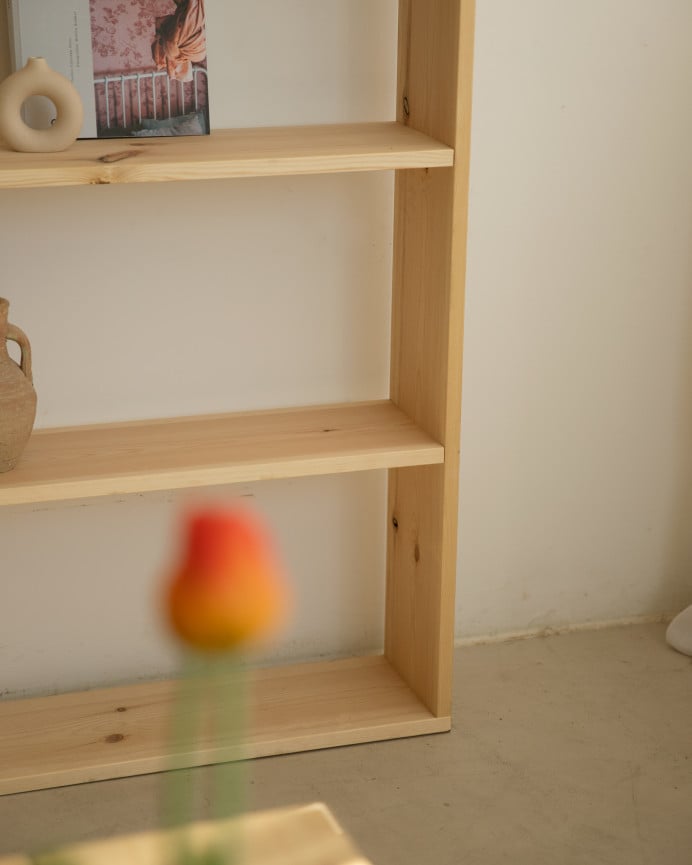 Deco Wood Estantería De Madera Maciza Tono Natural Con 4 Estantes