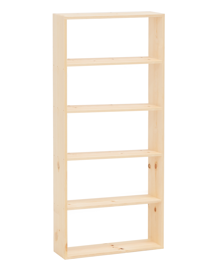 Deco wood Estantería de madera maciza tono natural con 4 estantes