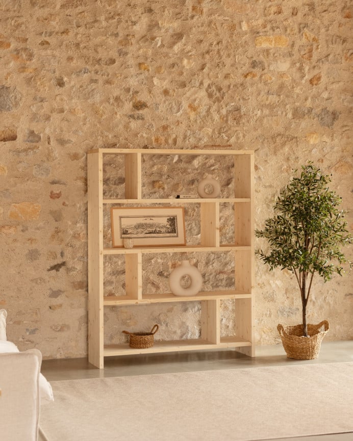 Deco Wood Estanteria De Madera Maciza Tono Natural De 180x140cm