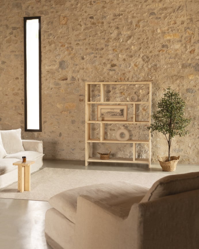 Deco Wood Estanteria De Madera Maciza Tono Natural De 180x140cm