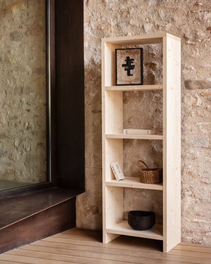 Deco Wood Estanteria De Madera Maciza Tono Natural De 80x60cm