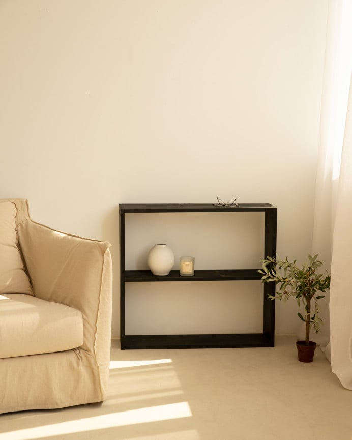 Deco Wood Estantería De Madera Maciza Tono Negro Con 1 Estante
