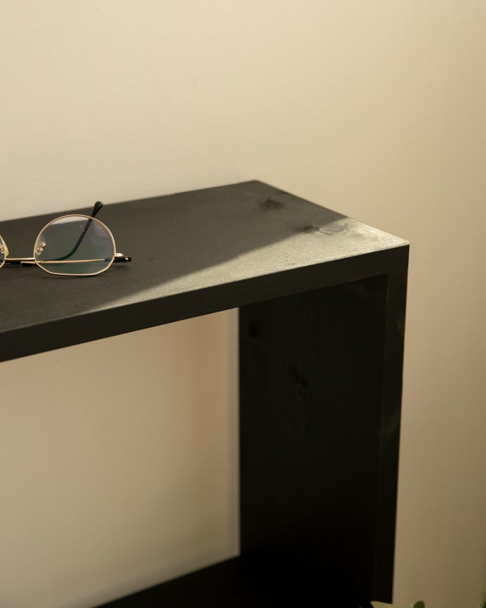 Deco Wood Estantería De Madera Maciza Tono Negro Con 1 Estante