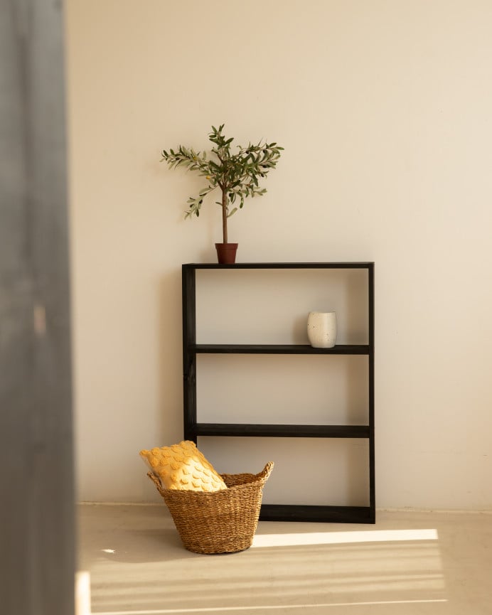 Deco Wood Estantería De Madera Maciza Tono Negro Con 2 Estantes