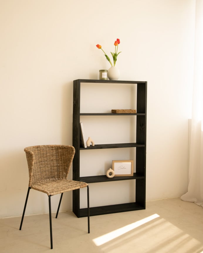 Deco Wood Estantería De Madera Maciza Tono Negro Con 3 Estantes