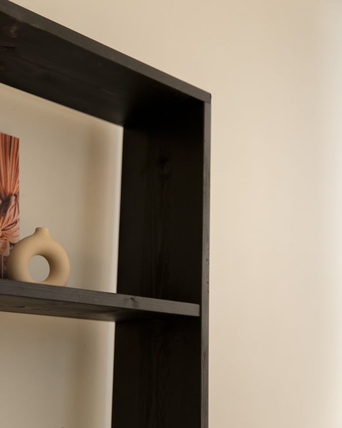 Deco Wood Estantería De Madera Maciza Tono Negro Con 4 Estantes