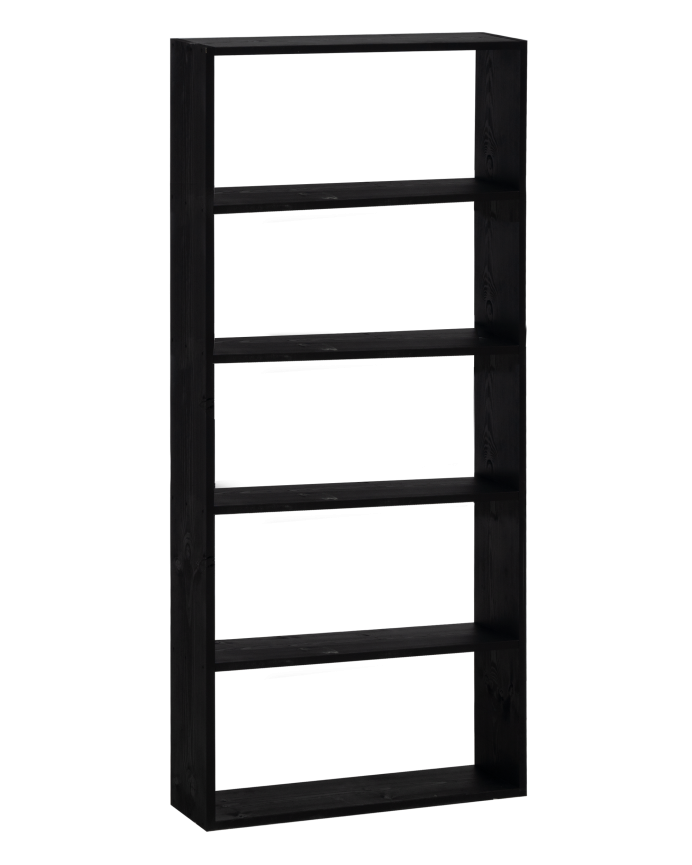 Deco wood Estantería de madera maciza tono negro con 4 estantes