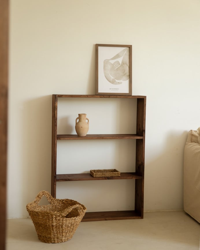 Deco Wood Estantería De Madera Maciza Tono Nogal Con 2 Estantes