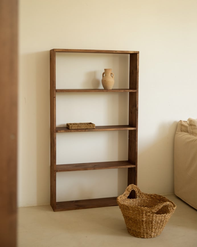 Deco Wood Estantería De Madera Maciza Tono Nogal Con 3 Estantes