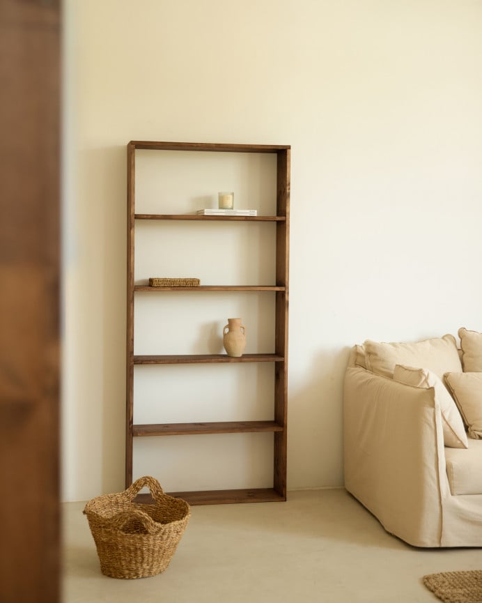 Deco Wood Estantería De Madera Maciza Tono Nogal Con 4 Estantes