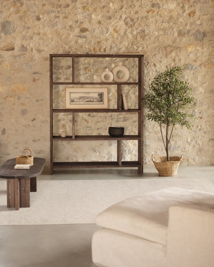 Deco Wood Estanteria De Madera Maciza Tono Nogal De 180x140cm