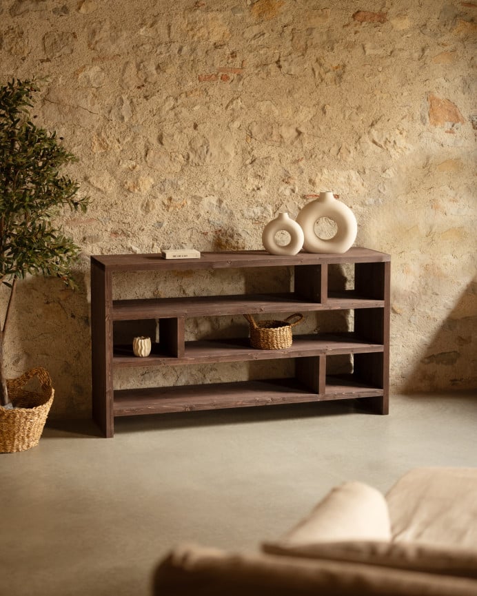 Deco Wood Estanteria De Madera Maciza Tono Nogal De 80x140cm