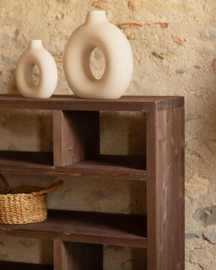 Deco Wood Estanteria De Madera Maciza Tono Nogal De 80x140cm