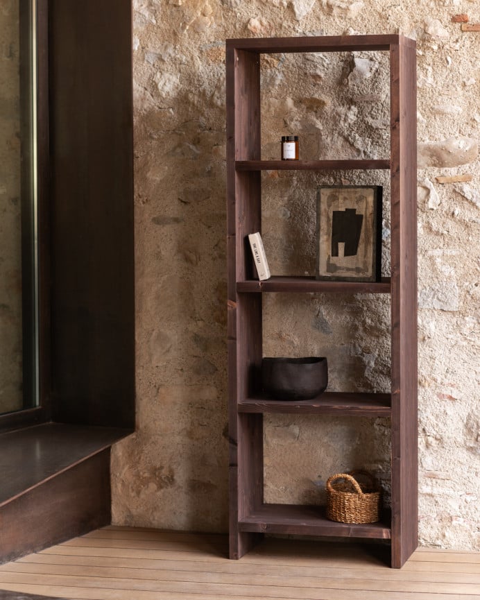 Deco Wood Estanteria De Madera Maciza Tono Nogal De 80x60cm