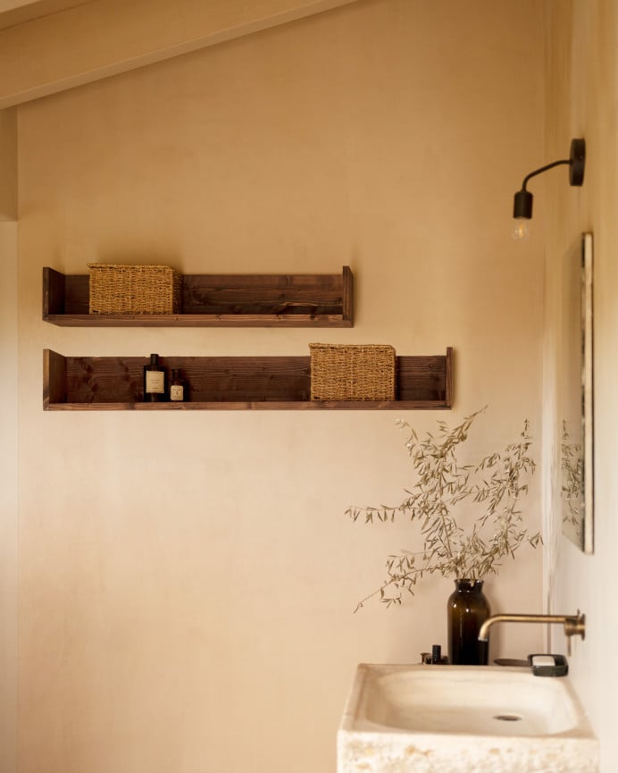 Deco Wood Estantería De Madera Maciza Tono Nogal De 90cm