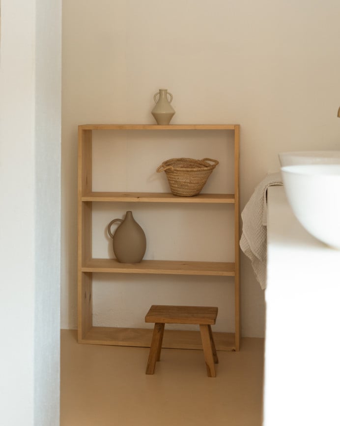 Deco Wood Estantería De Madera Maciza Tono Roble Medio Con 2 Estantes