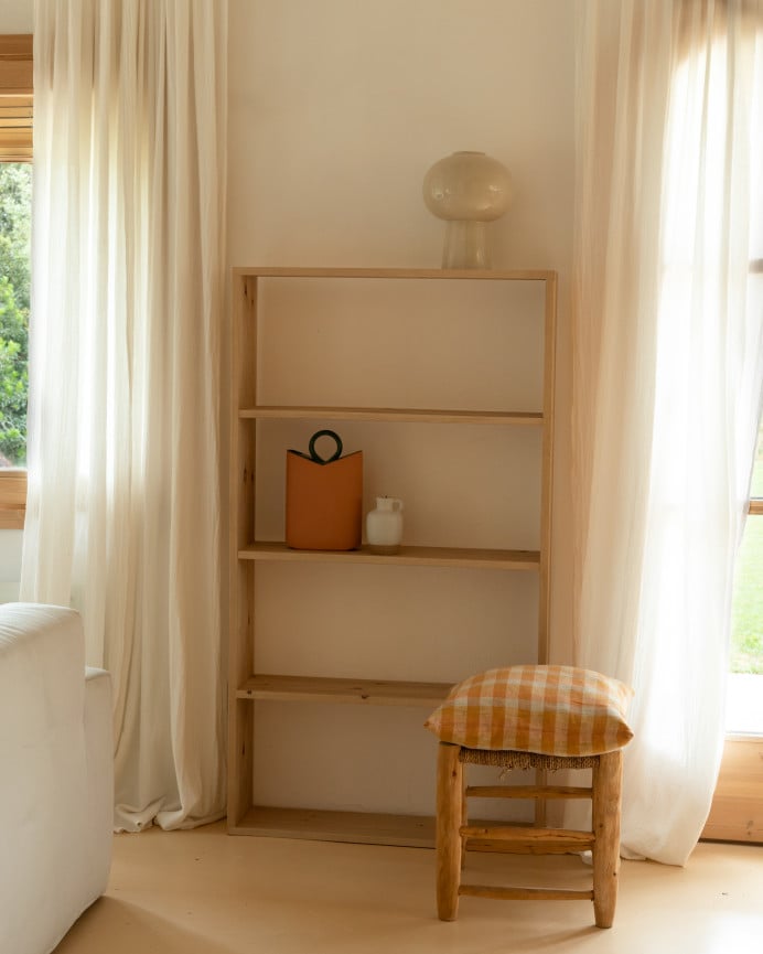 Deco Wood Estantería De Madera Maciza Tono Roble Medio Con 3 Estantes