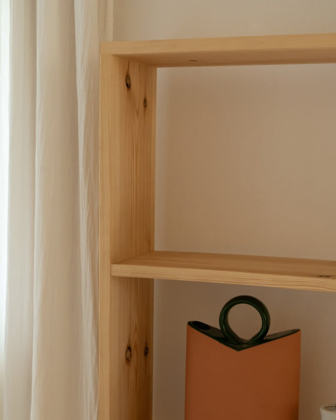 Deco Wood Estantería De Madera Maciza Tono Roble Medio Con 3 Estantes