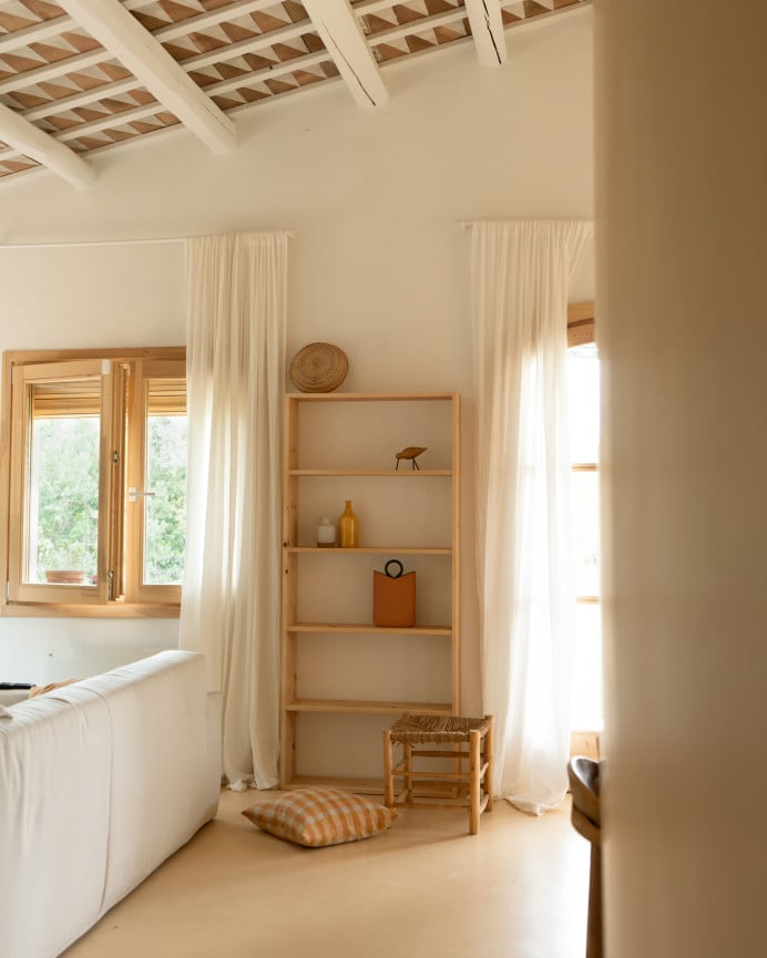 Deco Wood Estantería De Madera Maciza Tono Roble Medio Con 4 Estantes