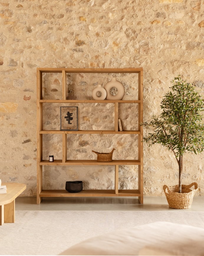 Deco Wood Estanteria De Madera Maciza Tono Roble Medio De 180x140cm