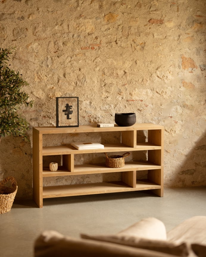 Deco Wood Estanteria De Madera Maciza Tono Roble Medio De 80x140cm