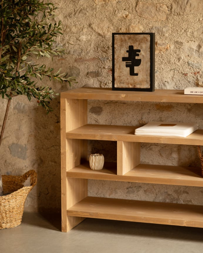 Deco Wood Estanteria De Madera Maciza Tono Roble Medio De 80x140cm